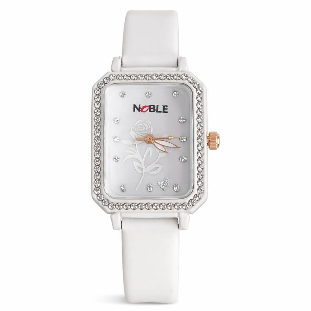White Crystal Rose Watch